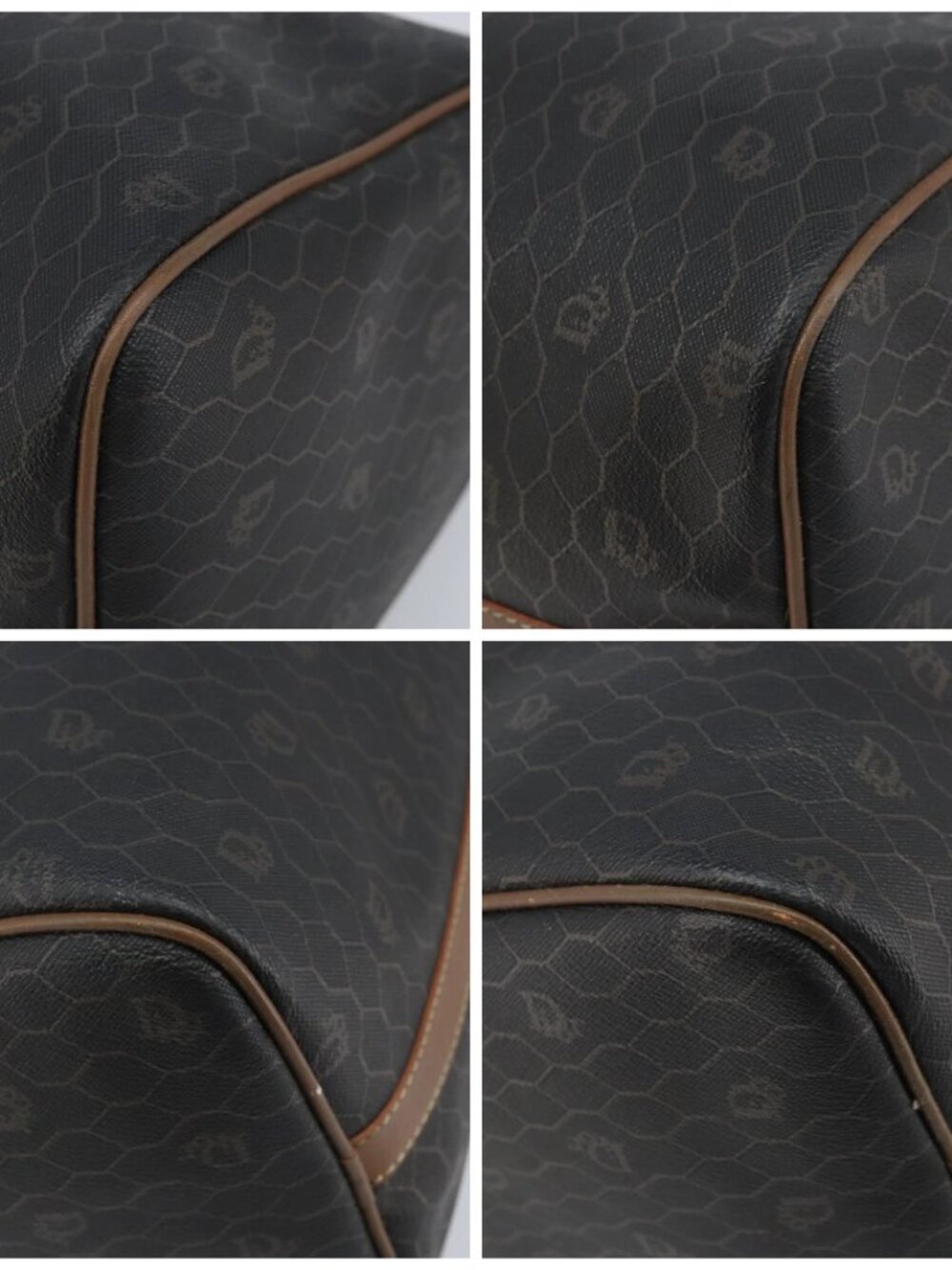 Christian Dior Honeycomb Canvas Hand Bag PVC Black Gold Auth 166851 - Picture 14 of 16